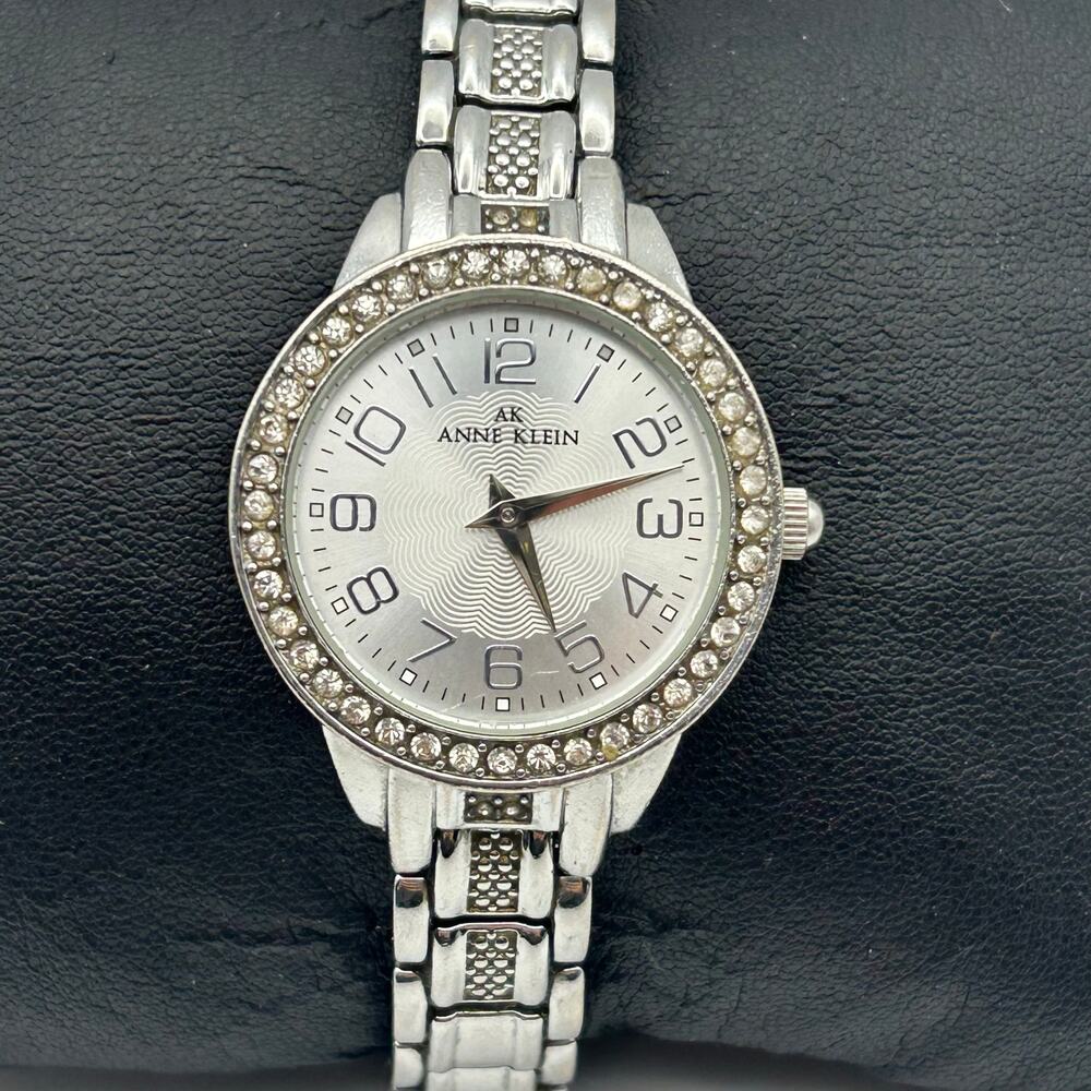 Anne Klein Silver Crystals Stainless Steel Women’s Watch, 30mm New battery